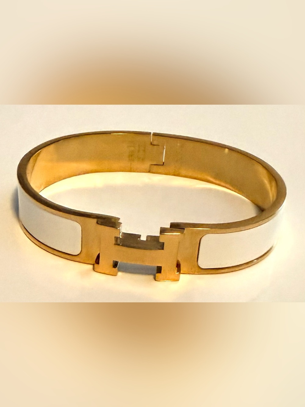 H Enamel Bracelet in White and Gold